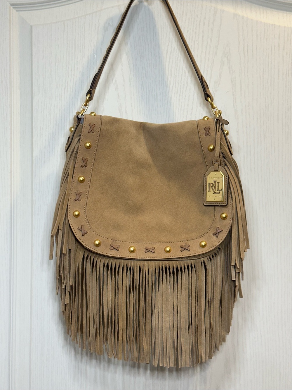 Lauren Ralph Lauren Marcy Fringed Suede Crossbody / Shoulder Bag